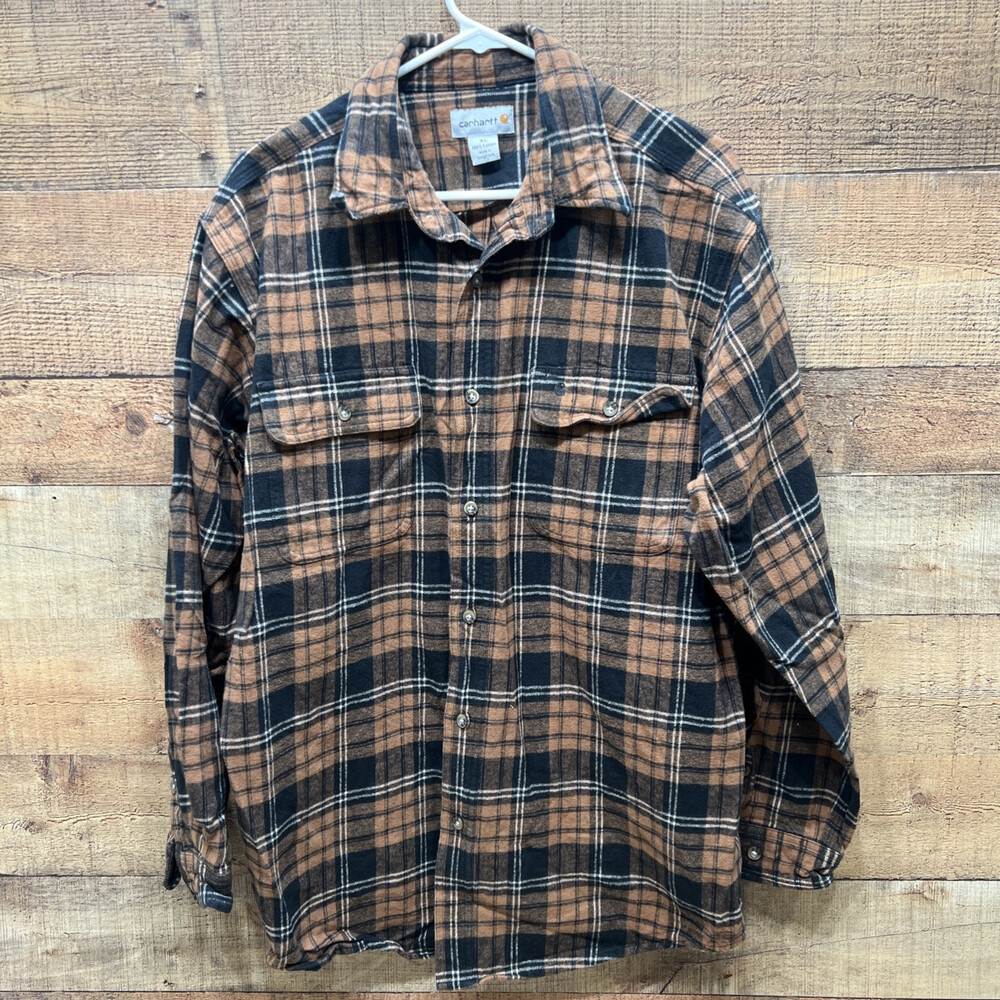 Carhartt Mens Brown/Black Flannel Button Down Shirt Size XL